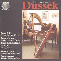 Picture of CD of harp and piano music by Dussek, played by Derek Bell (harp) and Joanna Leach (square piano)