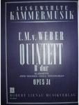 Picture of Sheet music  for clarinet, 2 violins, viola and cello. Sheet music for clarinet and string quartet by Carl Maria von Weber