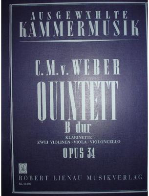 Picture of Sheet music  for clarinet, 2 violins, viola and cello. Sheet music for clarinet and string quartet by Carl Maria von Weber