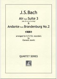 Picture of Sheet music  for descant recorder, treble recorder, tenor recorder and bass recorder by Johann Sebastian Bach. 'Air on a G string' and Andante from Brandenburg 2