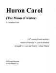 Picture of Sheet music  for voice and flute by Traditional 16th century French Carol. The flute part is very florid, descriptive and accompanies a beautiful vocal melody with words in Huron.
