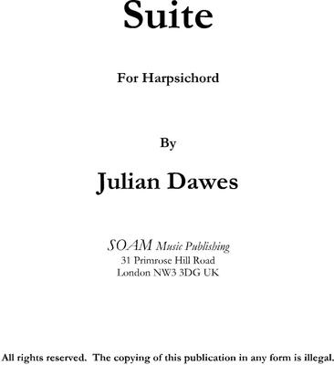 Picture of Sheet music  by Julian Dawes. Suite for Harpsichord
Prelude; Arioso; Contemplation; Sonore; Toccatina; Fugato;  Gigue