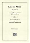 Picture of Sheet music  for descant recorder, treble recorder and tenor recorder by Luis de Milan. Trio arrangement of this piece from a 16thC Spanish composer