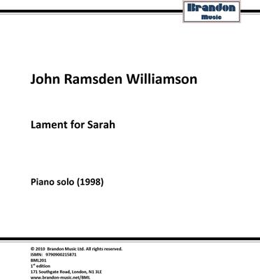 Picture of Sheet music  by John R. Williamson. This piano solo was written in 1998 after the sudden death of the composer's grand-daughter at the age of seven.