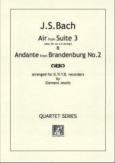 Picture of Sheet music  for descant recorder, treble recorder, tenor recorder and bass recorder by Johann Sebastian Bach. 'Air on a G string' and Andante from Brandenburg 2