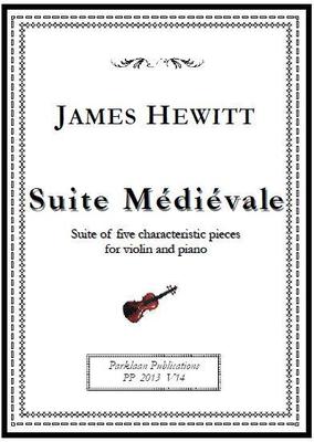 Picture of Sheet music  for violin and piano by James Hewitt. Suite Médiévale evokes the atmosphere of a bygone age, painting an exotic soundscape with modal melodies and harmonies featuring open fifths. Nevertheless behind the apparent simplicity lies a constant play of symmetry and asymmetry, with interesting rhythms and unexpected
turns.
