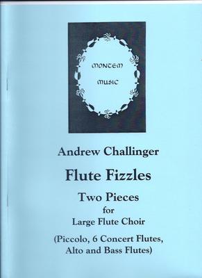 Picture of Sheet music  for flute group by Andrew Challinger. Two pieces, entitled "March Past" and "Fiesta", for a large Flute Choir - Piccolo, 6 Concert Flutes, Alto and Bass Flutes. Total length about five minutes. Some parts are quite difficult; others more straightforward. 