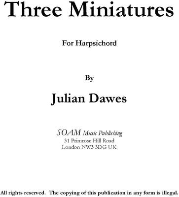 Picture of Sheet music  for harpsichord and piano by Julian Dawes. Three short pieces for Harpsichord 