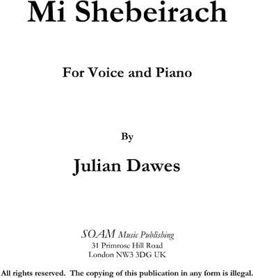 Picture of Sheet music  for voice and piano by Julian Dawes. A concert setting of a liturgical prayer