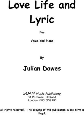 Picture of Sheet music  for voice and piano by Julian Dawes. A Song Cycle Setting Poems by Marketa J. Zvelebil