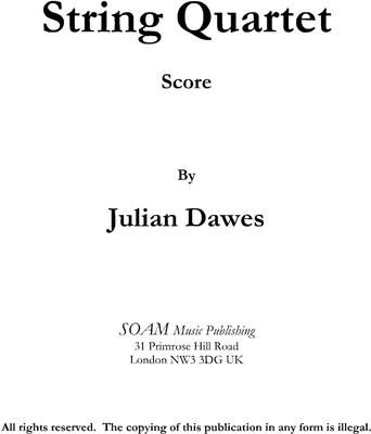 Picture of Sheet music  for violin, violin, viola and cello by Julian Dawes. String Quartet in four movements