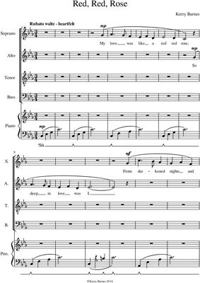 Picture of Sheet music  for voice and instruments by Kerry Barnes. Choral work for mixed adult choir SATB with full piano accompaniment. A story of 'love lost'. Heartfelt and romantic rubato waltz in C minor. Tender, wistful, passionate and dramatic.