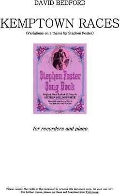 Picture of Sheet music  for recorder and piano by David Bedford. 'Kemptown Races', variations on a theme by Stephan Forster for solo recorder.